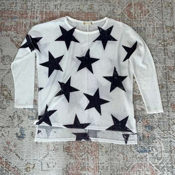 Star Print Long Sleeve Sweater Top Memorial Day 4th of July Starry Oversized - Picture 4 of 11